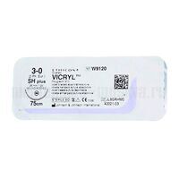 Викрил фиолетовый М2 (3/0) 75 см игла колющая SH-2 Plus 1/2 окр 26мм, арт. W9120