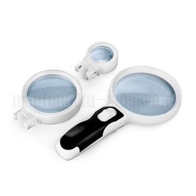 Набор луп 2,5х/6х/16х для чтения с подсветкой Kromatech (77390A+65B+37B)