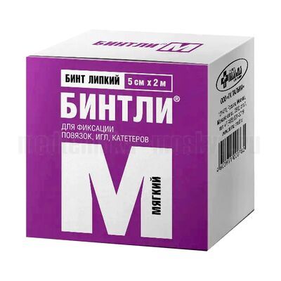 Бинт липкий Бинтли-М в рулоне 5 см х 2 м, мягкий