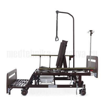 Кровать медицинская функциональная Med-Mos механическая Е-45A спинки ЛДСП с туалетным устройством, боковым переворачиванием, и функцией «кардиокресло», вид сбоку